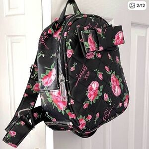Betsey Johnson Floral Black Mini Backpack with Pink Accents